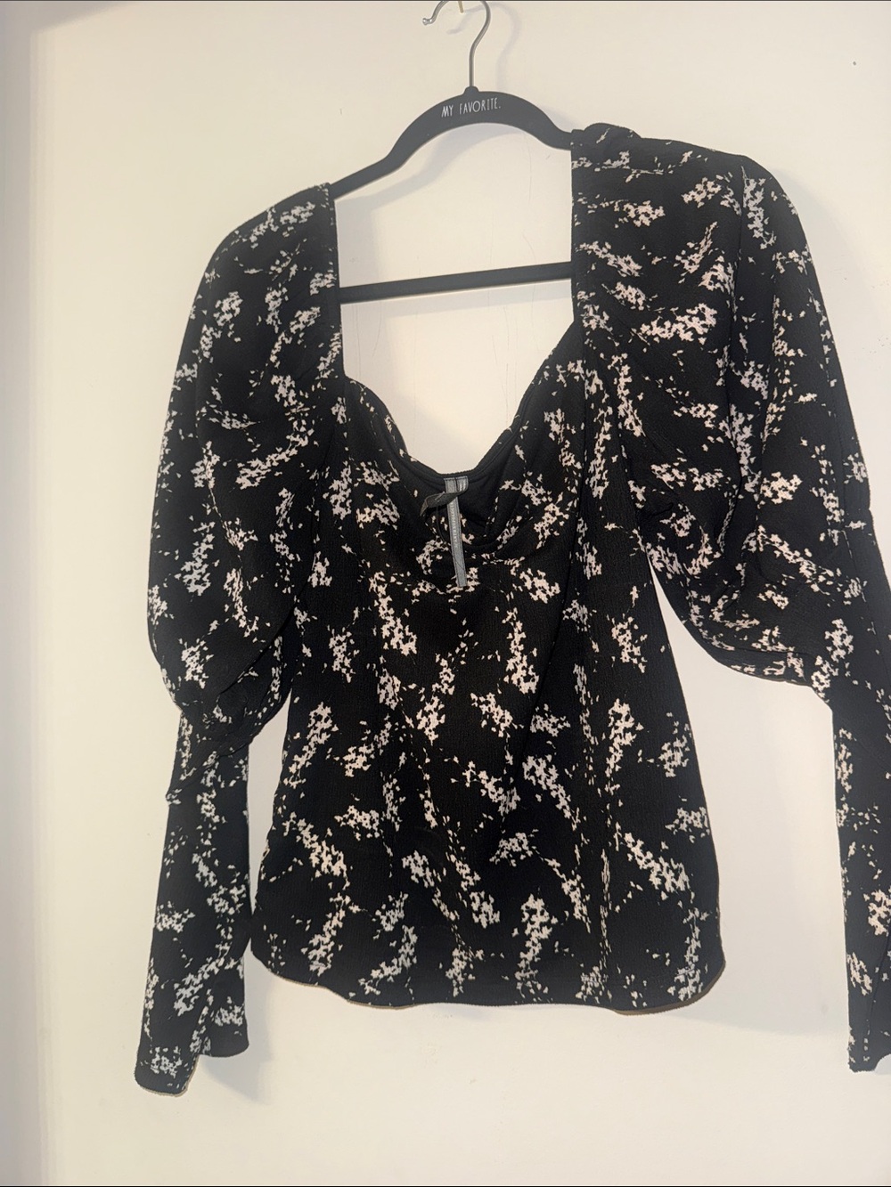 Anthropologie Black and White Puff-Sleeve Long Sleeve Top